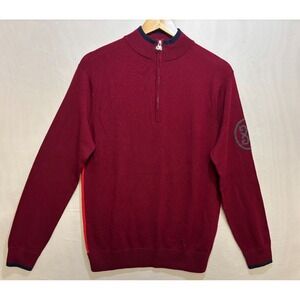 G/Fore G4 Quarter Zip Pullover‎ Sweater Mens Burgundy Wool Logo Long Sleeve S